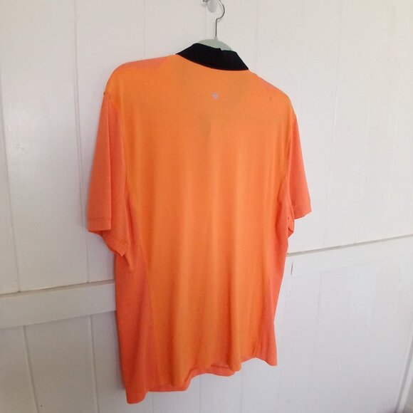 Lululemon Shirt Post Practice Polo Mens Large Orange Black Button Down Stretch* - Picture 6 of 13